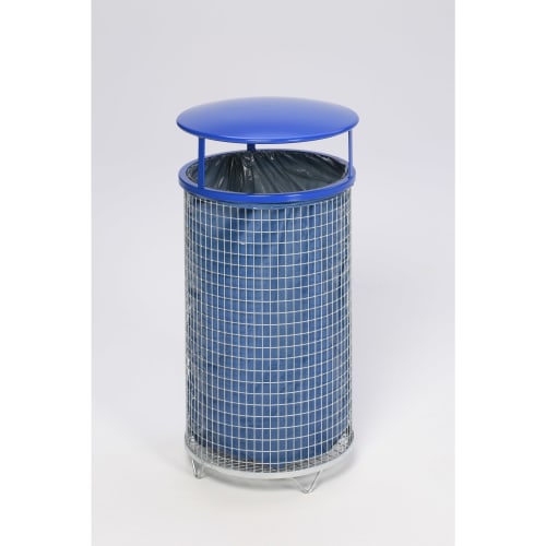 Drahtkorb DK 02 mit blauem Dach und Müllsack, verzinkter Metallrahmen